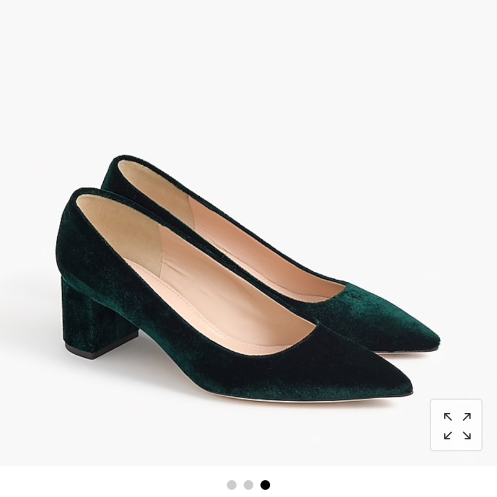 J Crew Avery Velvet Pumps in Dark Forest Green